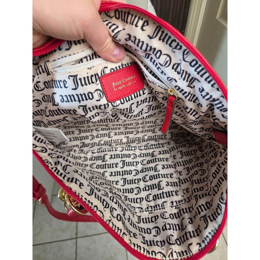 Juicy Couture Red Pebbled Faux Leather Satchel Crossbody Bag Gold Hardware - Picture 3 of 9